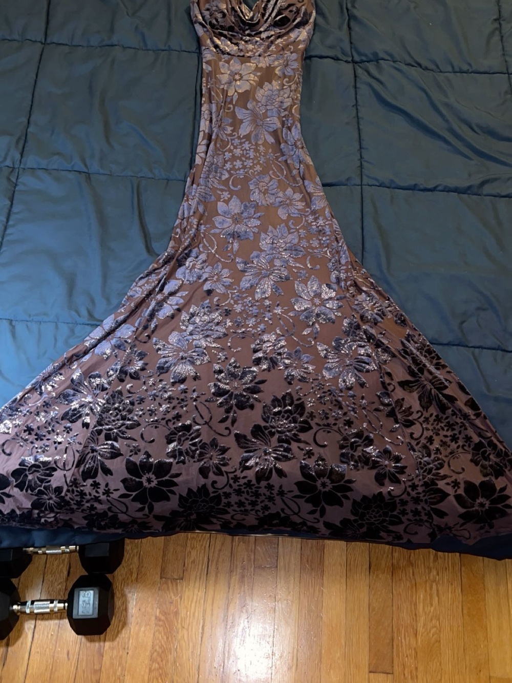 Brown Floral Velvet Maxi Dress - Unknown Brand